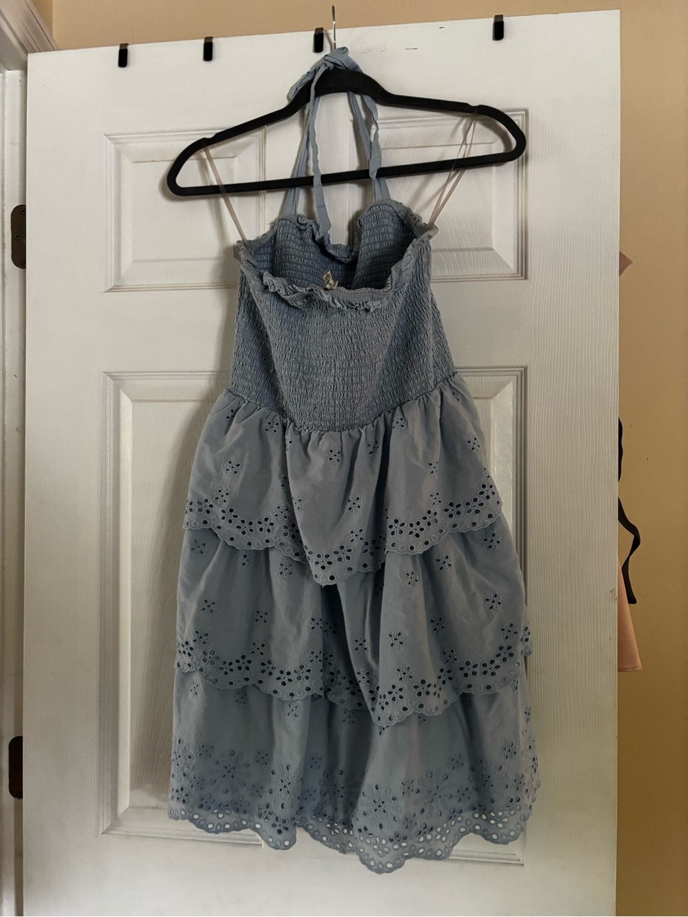 American Eagle Light Blue Tiered Eyelet Halter Dress - Picture 4 of 5